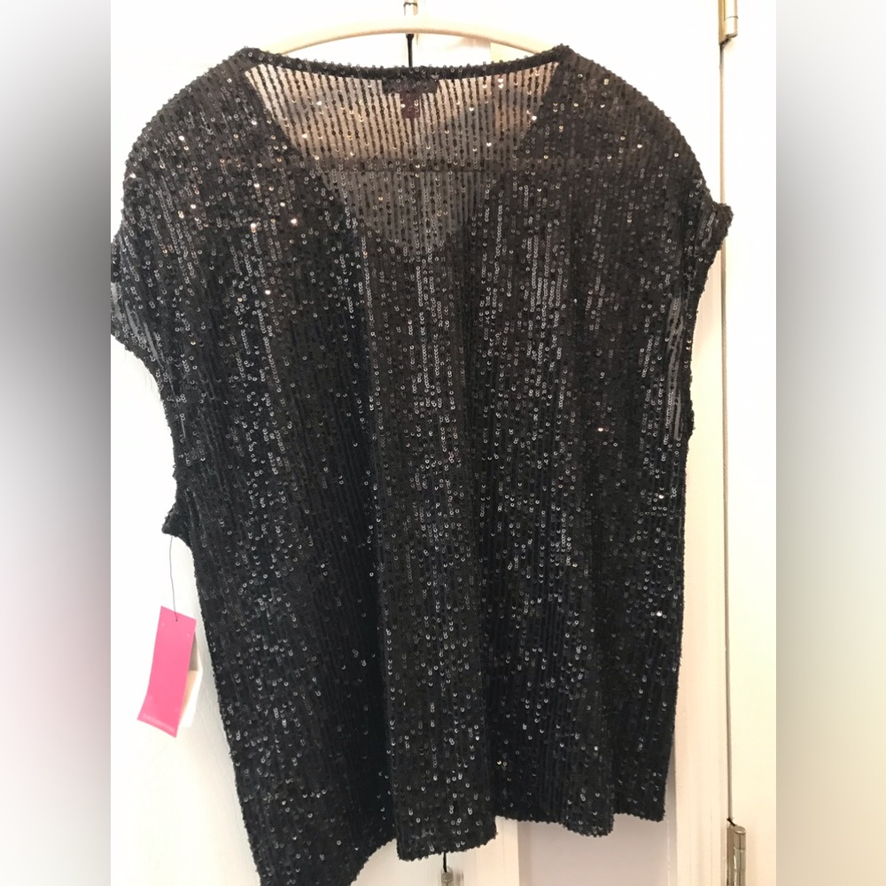 Large Black sequin v-neck sleeveless Vince Camuto top.